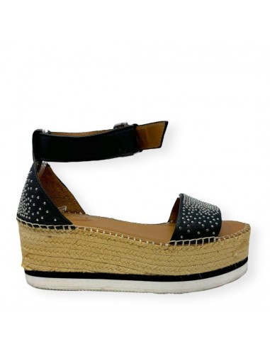 Glyn Studded Leather Flatform Espadrilles in Black Luxury Designer See By Chloe, Size 7 (37) l'achat 