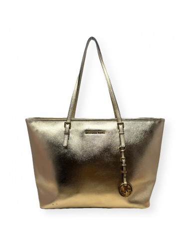 Jet Set Top Zip Tote in Metallic Gold Saffiano Leather Designer Michael By Michael Kors, Size Large en ligne des produits 